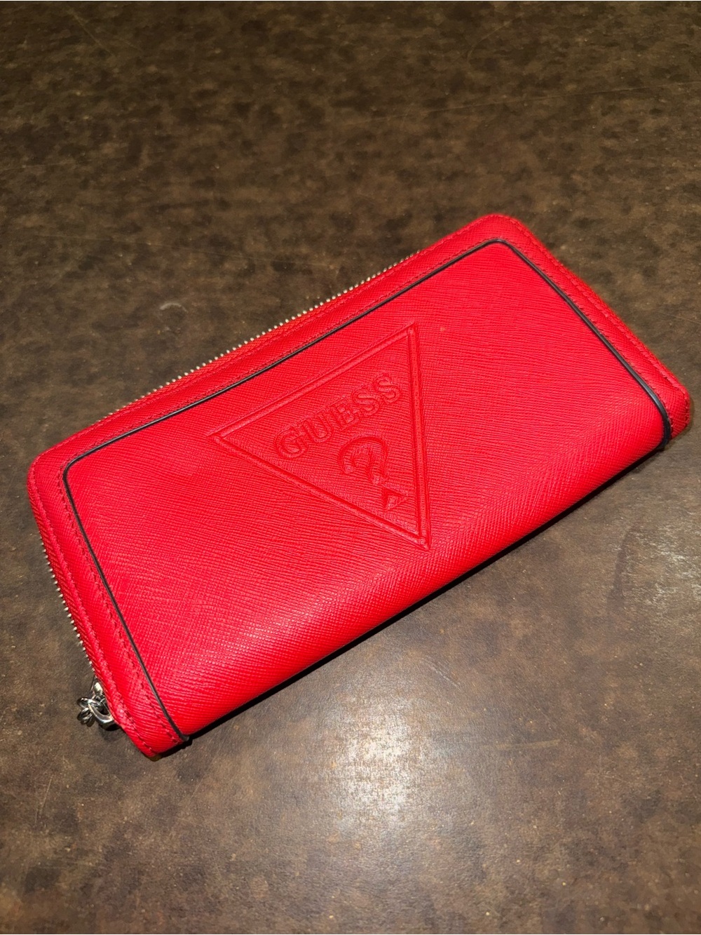 Guess Red Zip-Around Logo Wallet with Black Trim